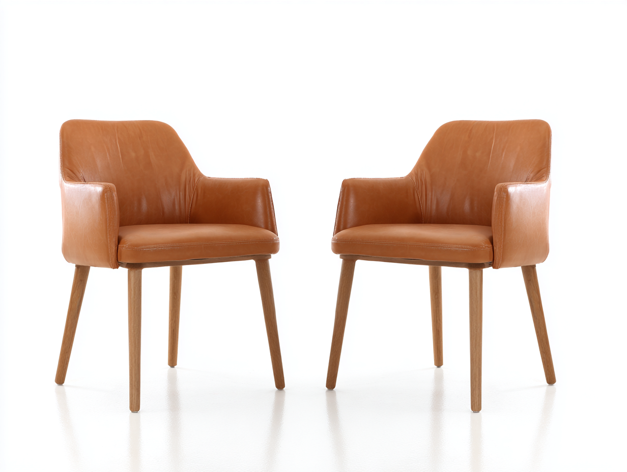 Sillas de comedor cuero sintético y madera 52x58x82 cm marrón claro para comedor - diseño moderno-Oakmyio