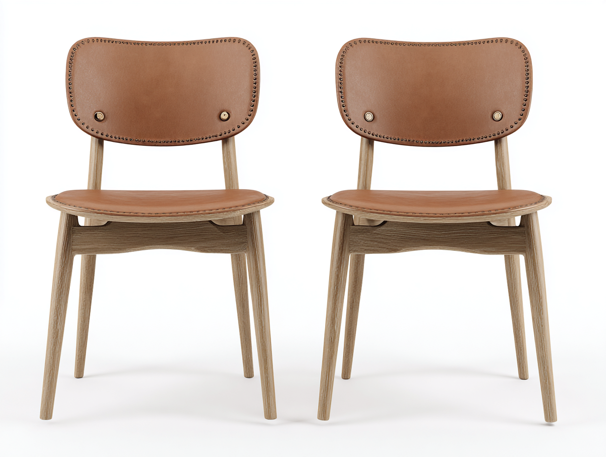 Sillas de comedor de cuero sintético 48x55x80 cm marrón y madera - diseño moderno para comedor-Oakmyio