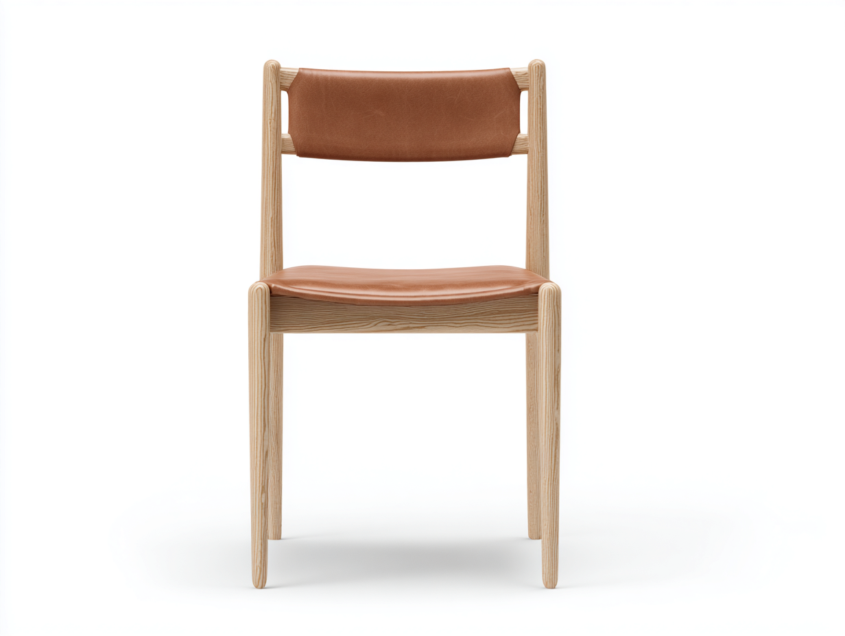 Sillas de comedor 45x50x80 cm - madera maciza color natural y asiento de cuero marrón - diseño moderno para comedor-Oakmyio