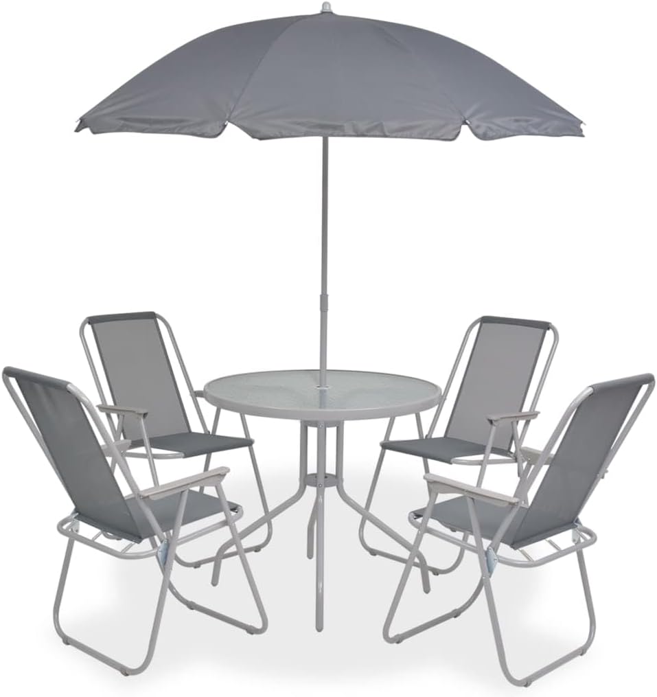 Juego comedor vidaXL - jardín 6 piezas gris - mesa sillas y mesilla - conjunto moderno para patio terraza-Roomgoloft