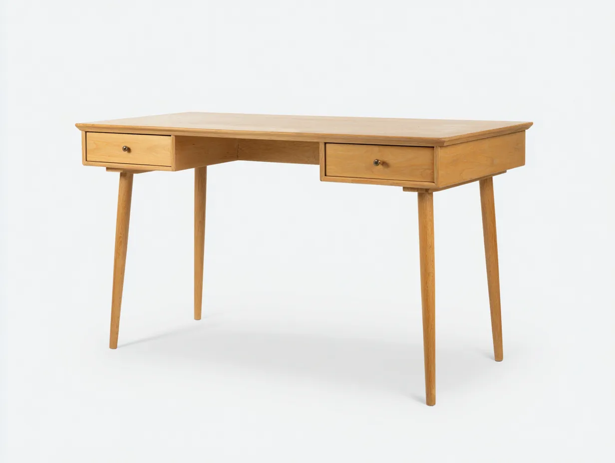 Escritorio 118x54x75 cm - roble claro - madera con dos cajones laterales - estilo nórdico para estudio