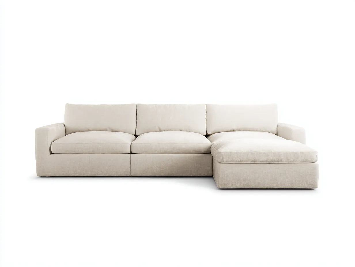 Sofá esquinero 284x165x82 cm - marfil - tejido texturizado - chaise recta para salón