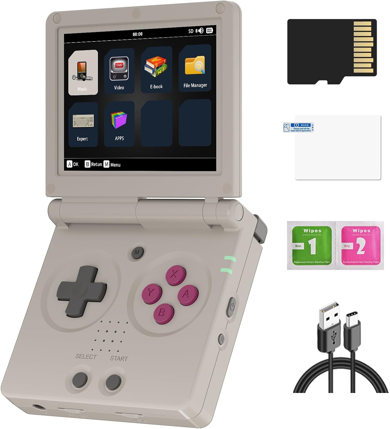 RG35XXSP - Consola retro portátil blanca - Pantalla IPS LCD de 3.5 pulgadas - 64 GB con 4400 juegos y batería 3300 mAh-Roomgoloft