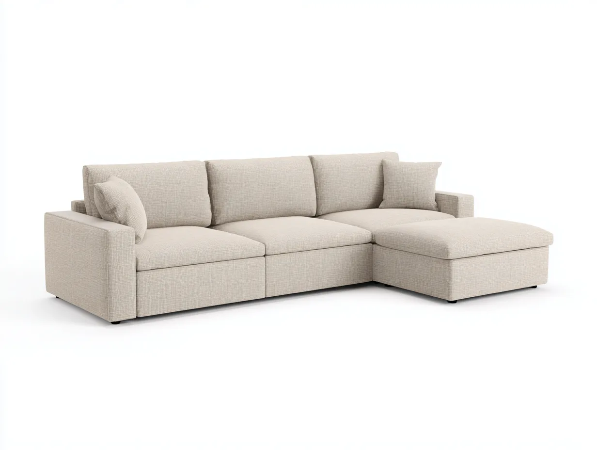 Sofá esquinero 268x162x84 cm - beige claro - tapizado de tejido estructurado - diseño actual para salón