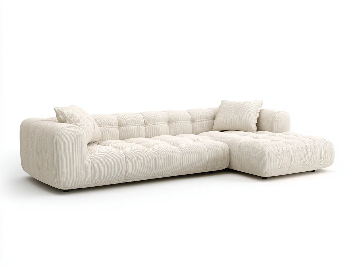Sofá esquinero 276x168x71 cm - crema - chenilla acanalada - capitoné moderno para salón