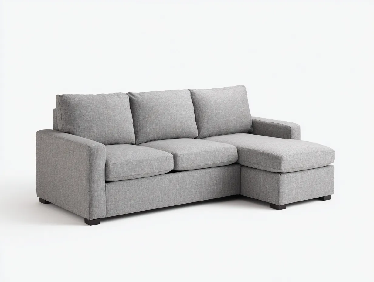 Sofá esquinero 248x154x84 cm - gris claro - tapizado textil - formato compacto para salón