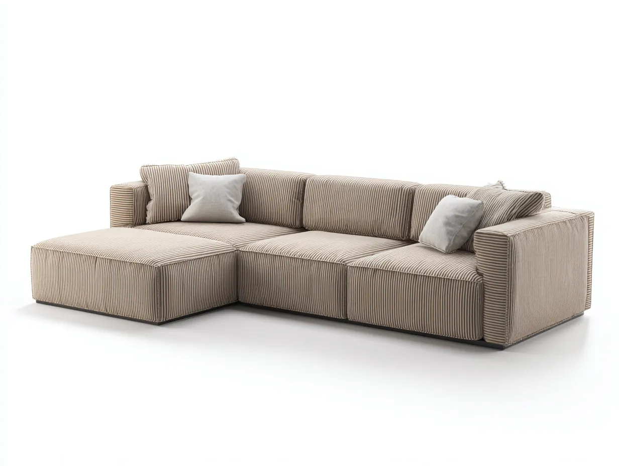 Sofá esquinero 272x178x79 cm - beige arena - tejido a rayas finas - formato modular para salón