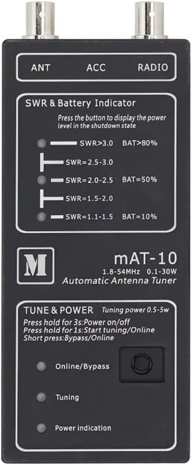 MAt 10 sintonizador de antena automático - Rango 1.8 a 54 MHz - Potencia 0.1 a 30 W - Para radio FT 817 818 QRP-Roomgoloft