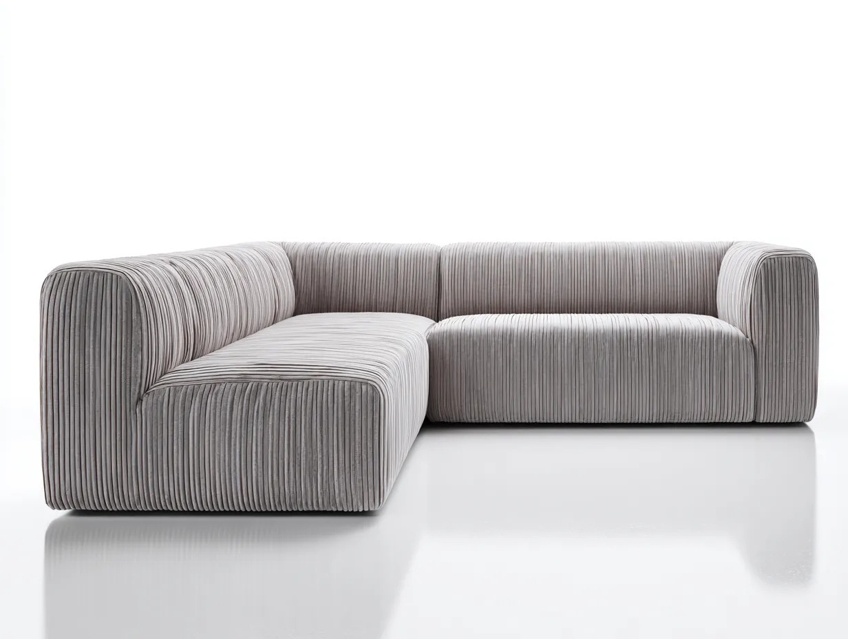 Sofá esquinero 266x176x74 cm - gris perla - pana ancha - diseño curvo para salón