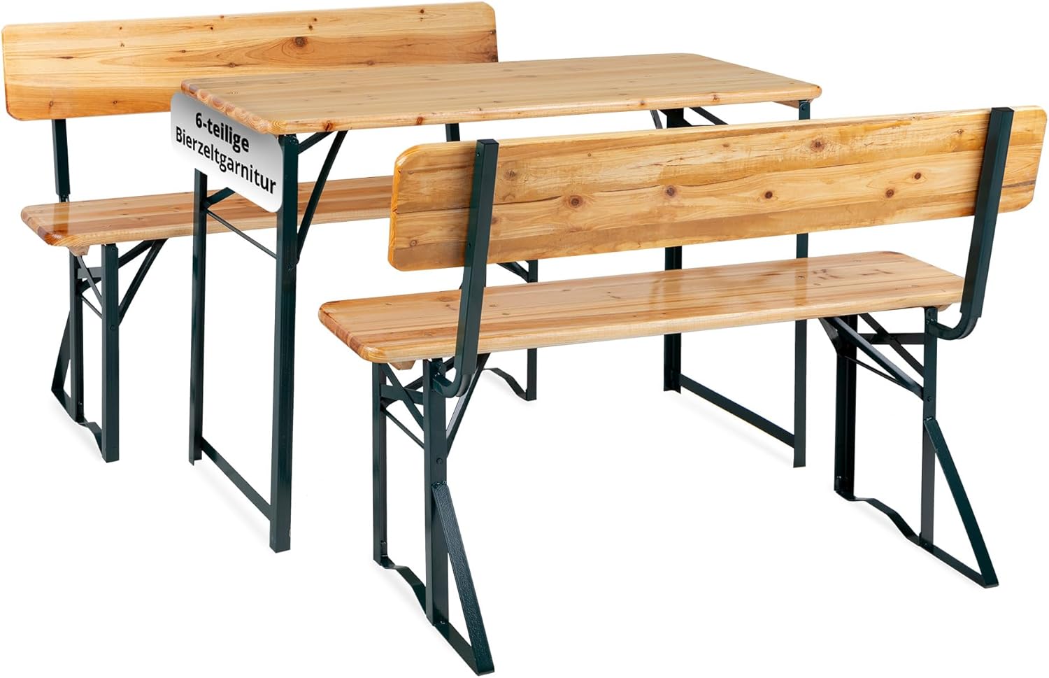 Set Stagecaptain BBDL 119 - 2 conjuntos Hirschgarten verdes - 2 mesas y 4 bancos plegables 119 cm-Roomgoloft