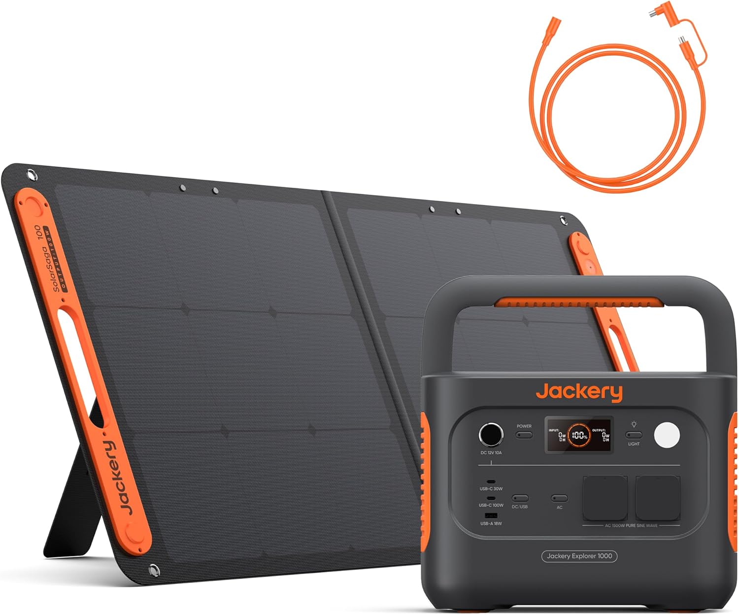 Generador solar Jackery E1000 v2 - panel 100 W y cable 5 m - 1070 Wh 1500 W - 7 puertos para apagón-Roomgoloft