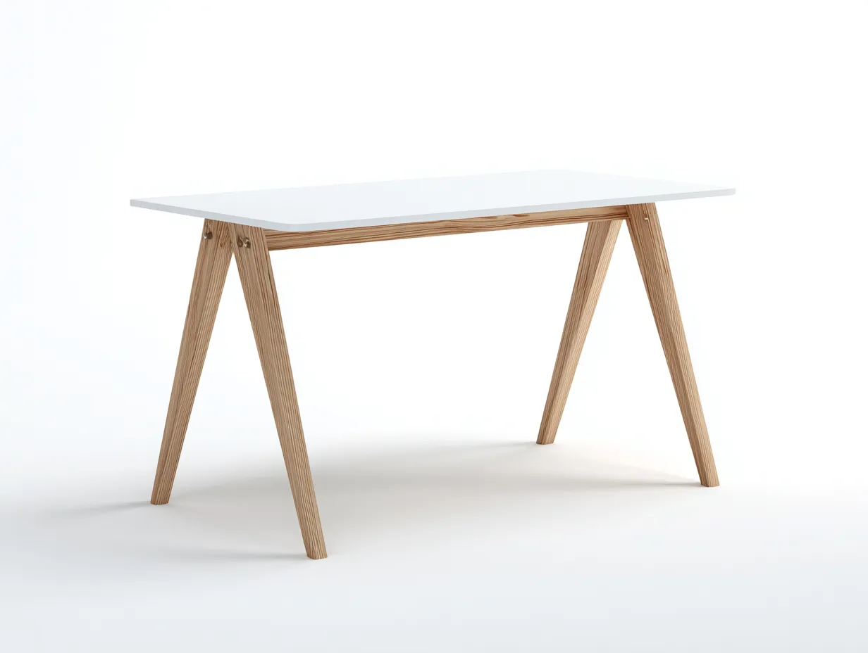 Escritorio 140x60x75 cm - blanco y natural - tablero liso y patas en A - diseño nórdico para estudio