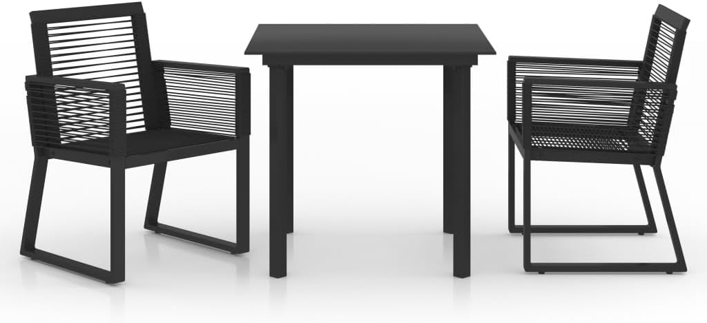 Juego comedor vidaXL - jardín 3 piezas negro - ratán PVC con mesa y sillas - estilo elegante exterior-Roomgoloft