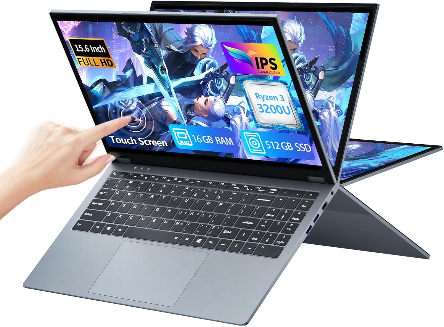 Portátil 2 en 1 15.6 FHD IPS - Ryzen 3 3200U 3.5 GHz - 16 GB RAM 512 GB SSD - Pantalla táctil 360 grados-Roomgoloft