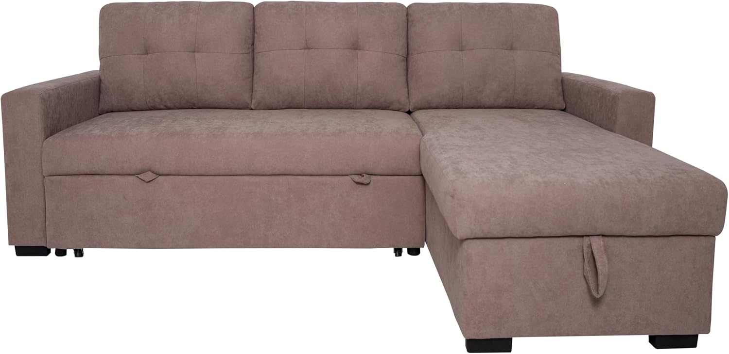 Sofá chaiselongue cama Ojuel 3 plazas - beige moderno - 220 x 155 x 96 cm - arcón y chaise intercambiable-Roomgoloft
