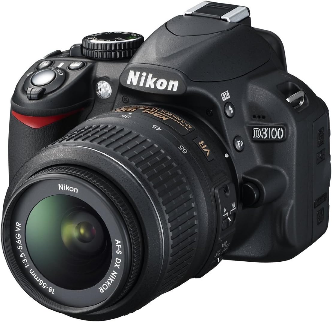 Nikon D3100 - Cámara réflex digital 14.2 MP negra - Kit AF S DX 18 55 mm VR - Full HD y estabilizador óptico-Roomgoloft