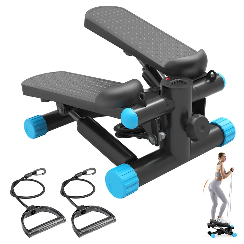 Mini stepper para hacer ejercicio en casa, máquina de step con bandas de resistencia, máquina de cardio compacta, equipo de entrenamiento ajustable para espacios pequeños en el hogar u oficina.
