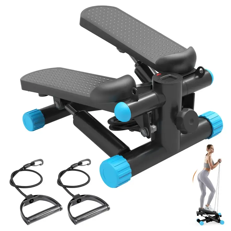Mini stepper para hacer ejercicio en casa, máquina de step con bandas de resistencia, máquina de cardio compacta, equipo de entrenamiento ajustable para espacios pequeños en el hogar u oficina.