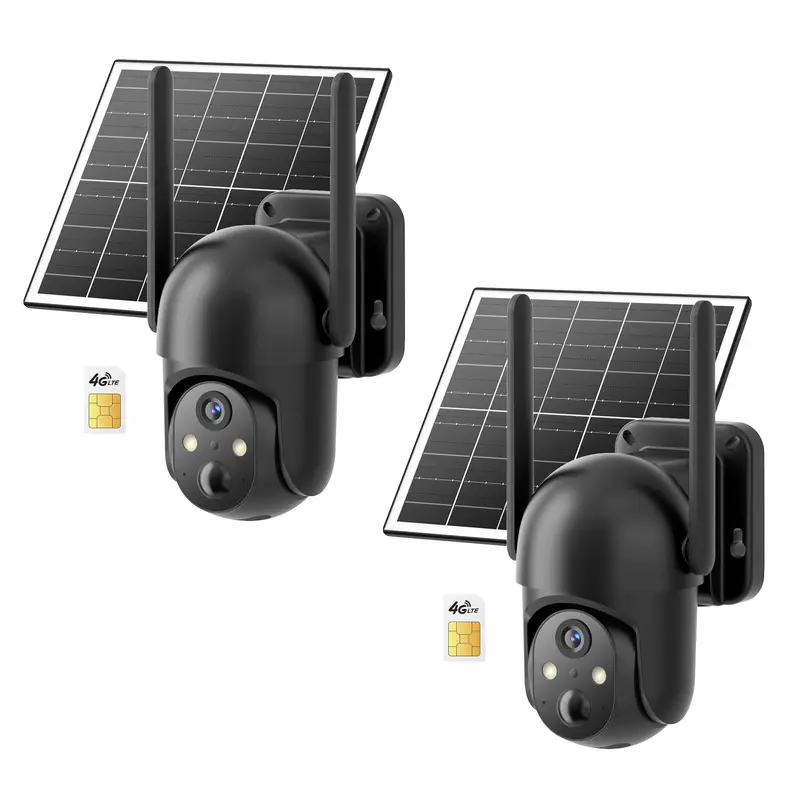 Cámara de seguridad solar inalámbrica 4G, visión nocturna a todo color 2K, vista de 360°, detección de humanos por IA, resistencia al agua IP65, sin necesidad de WiFi, requiere recarga de datos, montaje remoto incluido.