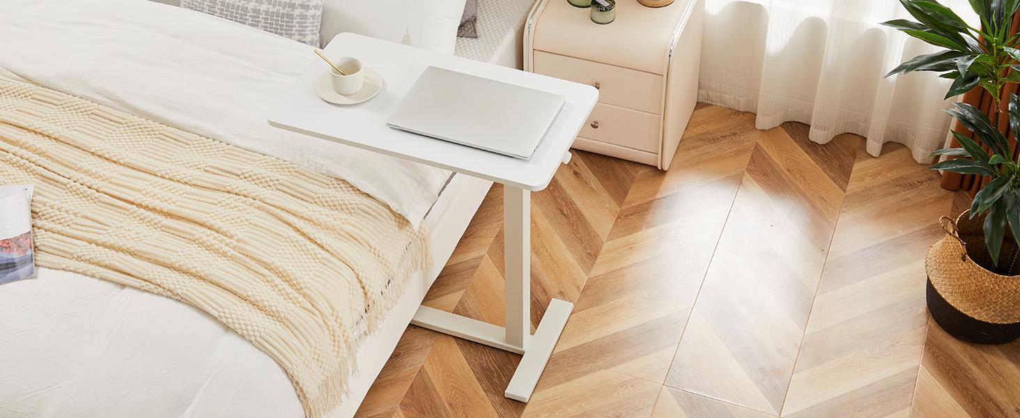 Sweetcrispy L-Shaped Modern Bedside Table - Laptop-Friendly, Dual-Use, Sit-to-Stand, Convertible, Ergonomic, with Wheels, Adjustable Height Tray, Mobile PC Workstation, Indoor Home Furniture, Laptop-Friendly Bedside Tables, Dual-Use Bedside Tables