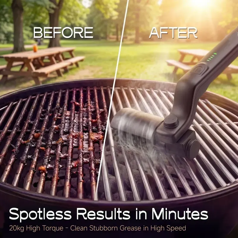 Cepillo Eléctrico para Parrilla de Exterior, Limpiador de Parrillas BBQ Viral en TikTok 2026 con 2 Cabezales, Cepillo Rotatorio Inalámbrico para Parrilla con 3 Velocidades y Ajuste de Ángulo, hasta 150 Minutos de Autonomía, Ideal para Limpiar Rejillas de 
