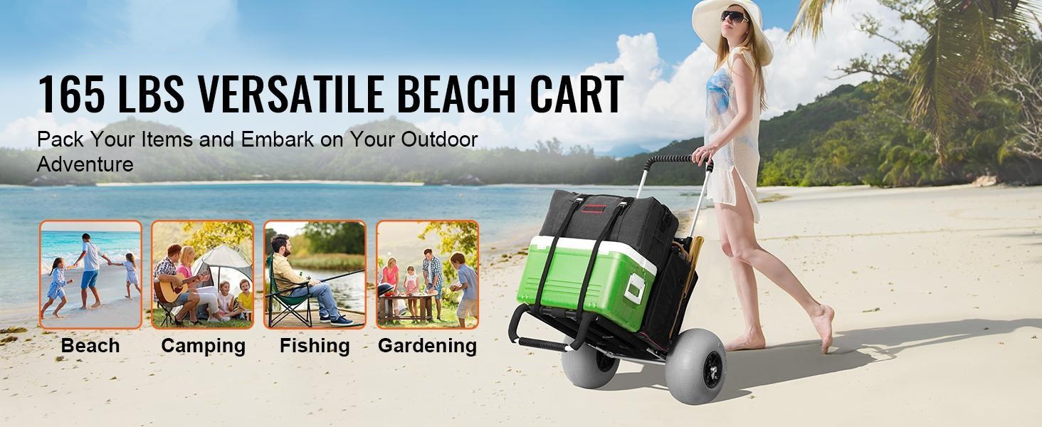 【FathersDayGift】VEVOR Beach Dolly with Big Wheels for Sand, 29.9" x 15.4" Cargo Deck, w/ 12" BIG Wheels, 165LBS Loading Capacity Folding Sand Cart & 27" to 44.7" Adjustable Height, Heavy Duty Cart for Beach VEVOR Super Brand Day