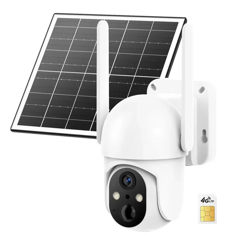 Cámara de seguridad solar inalámbrica 4G, visión nocturna a todo color 2K, vista de 360°, detección de humanos por IA, resistencia al agua IP65, sin necesidad de WiFi, requiere recarga de datos, montaje remoto incluido.