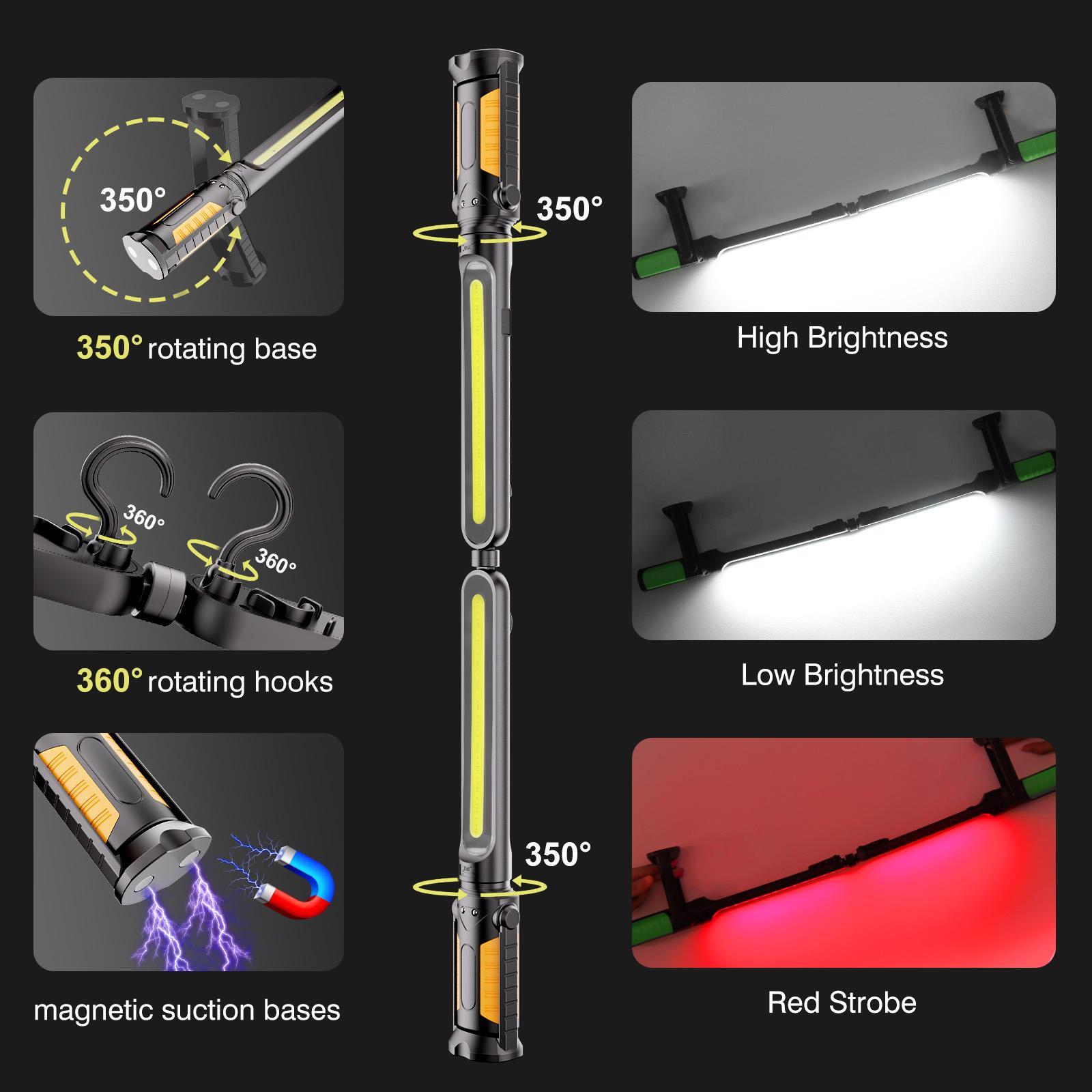 【FathersDayGift】SideKing Rechargeable LED Work Light for Mechanics - 2400LM Powerful Handheld Light with Magnetic Hooks, Remote Sensing, USB Charging, Ideal for Workshop, Car Repairs, Car Emergency, Ideal For Car Repairs