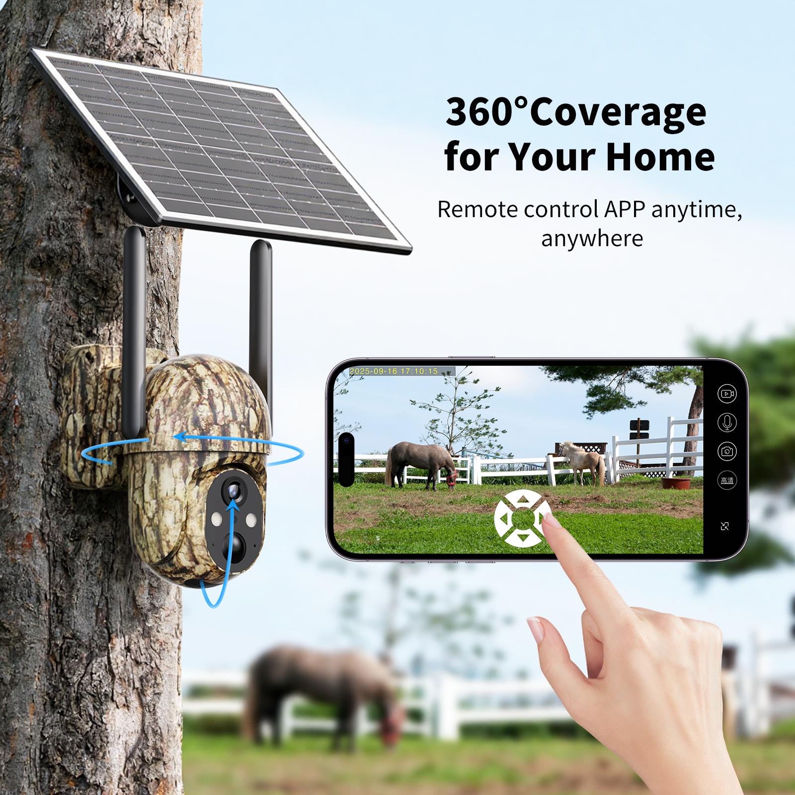 [SummerWins] Wireless 4G Solar Security Camera, 2K Full Color Night Vision, 360&deg; View, AI Human Detection, IP65 Waterproof, No WiFi Required, Data Refill Required summerwins Remote Mount