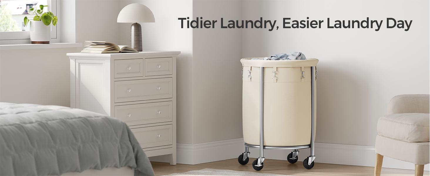 【Deals For You】SONGMICS Laundry Basket with Wheels, Rolling Laundry Hamper, Round Laundry Cart with Steel Frame and Removable Bag ,Organiser 【Deals For You】SONGMICS Laundry Basket with Wheels, Rolling Laundry Hamper, Round Laundry Cart with Steel Frame and Removable Bag ,Organiser