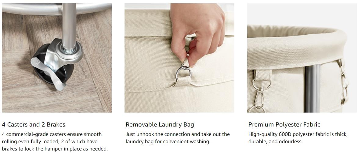 【Deals For You】SONGMICS Laundry Basket with Wheels, Rolling Laundry Hamper, Round Laundry Cart with Steel Frame and Removable Bag ,Organiser 【Deals For You】SONGMICS Laundry Basket with Wheels, Rolling Laundry Hamper, Round Laundry Cart with Steel Frame and Removable Bag ,Organiser