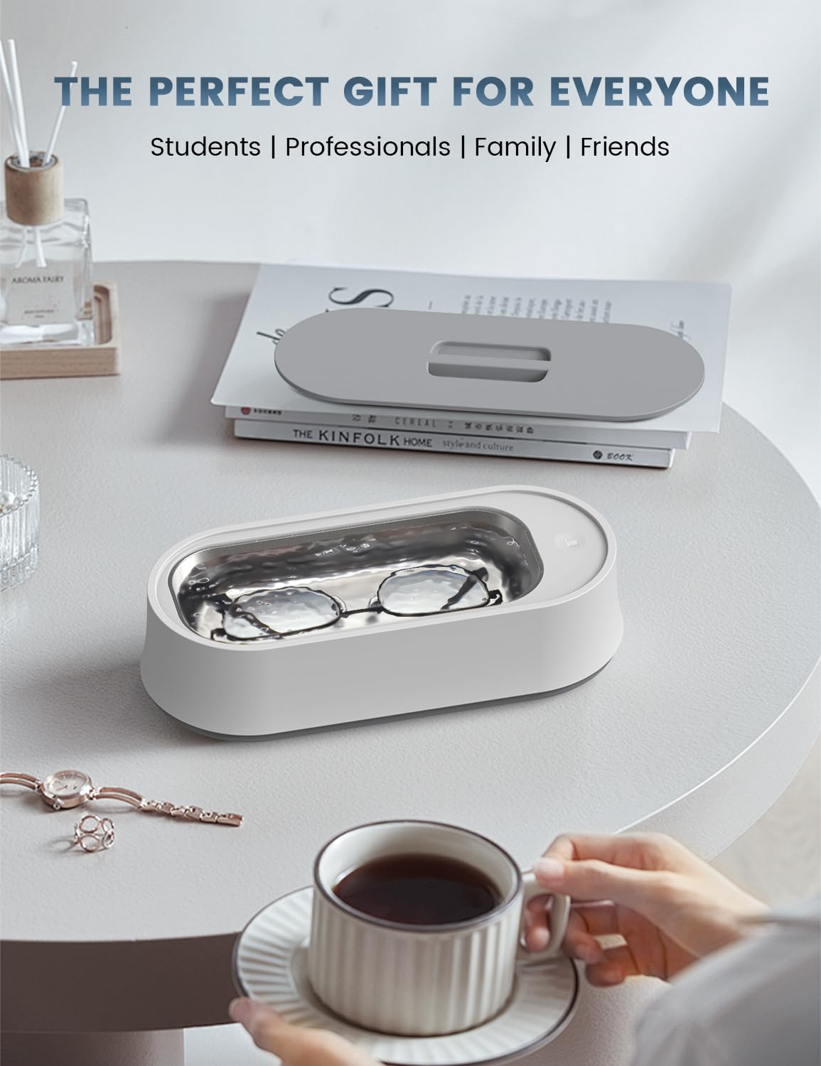 Máquina de Limpieza Ultrasónica 45kHz para Gafas, Joyas, Relojes y Anillos, Tanque de Acero Inoxidable 440 ml, Limpiador Profesional Portátil de Alta Frecuencia