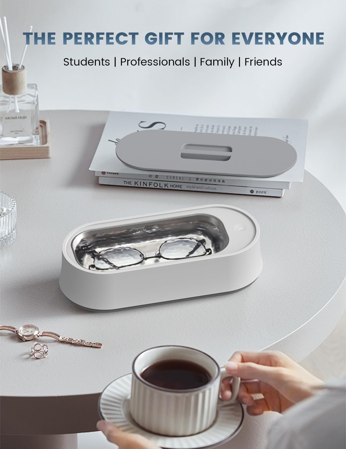 Máquina de Limpieza Ultrasónica 45kHz para Gafas, Joyas, Relojes y Anillos, Tanque de Acero Inoxidable 440 ml, Limpiador Profesional Portátil de Alta Frecuencia
