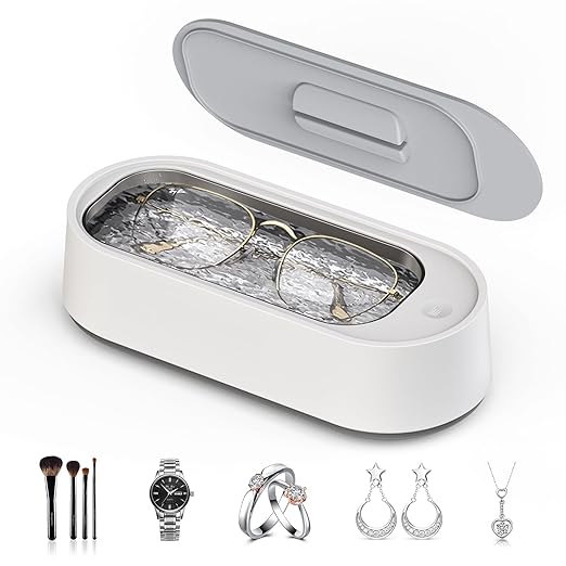 Máquina de Limpieza Ultrasónica 45kHz para Gafas, Joyas, Relojes y Anillos, Tanque de Acero Inoxidable 440 ml, Limpiador Profesional Portátil de Alta Frecuencia