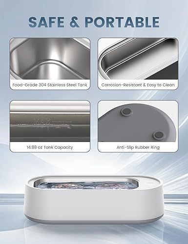 Máquina de Limpieza Ultrasónica 45kHz para Gafas, Joyas, Relojes y Anillos, Tanque de Acero Inoxidable 440 ml, Limpiador Profesional Portátil de Alta Frecuencia