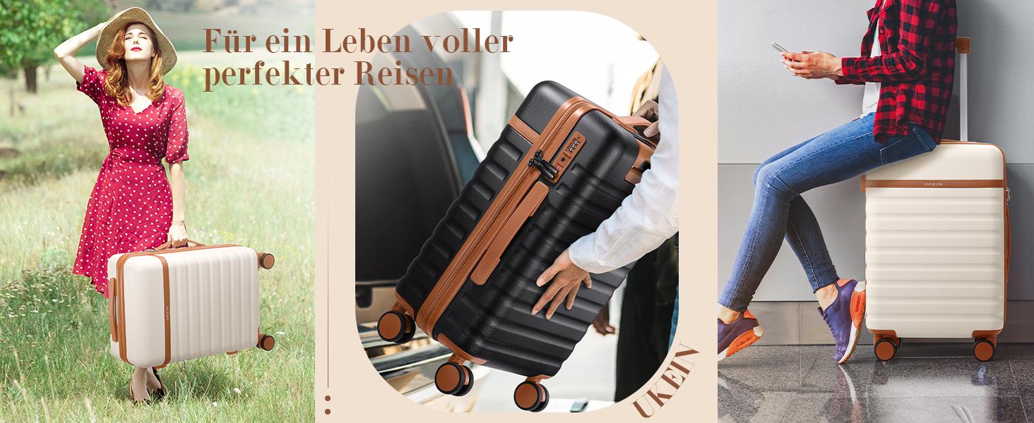 UKEIN 20" Carry On Suitcase, 3-Piece Luggage Set (24&28 inch sizes are not suitable for carry-on)& Travel Backpack, PC Hardside Spinner Luggage with TSA Lock, YKK Zipper, Lightweight Durable Suitcase for Men and Women #Summervibes, Hard Shell Luggage, Car