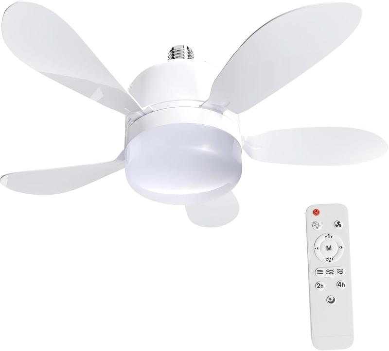 Ventilador de Techo con Bombillas LED E27 21W MOTOR DC 9W +LUZ LED 12W, 6 Aspas, Con mando a distancia, Silencioso, Velocidad, Brillo y Temperatura...