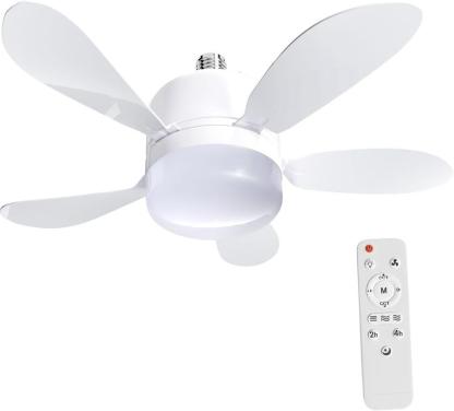 Ventilador de Techo con Bombillas LED E27 21W MOTOR DC 9W +LUZ LED 12W, 6 Aspas, Con mando a distancia, Silencioso, Velocidad, Brillo y Temperatura...