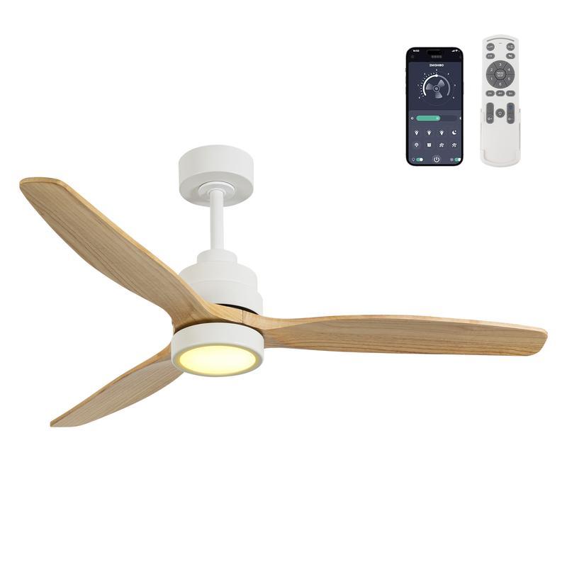 Ventilador de techo con luz | 3 aspas de madera, 6 velocidades y control APP/remoto