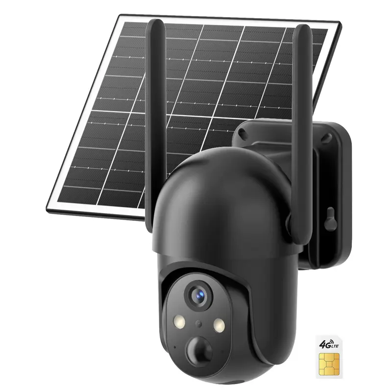 Cámara de seguridad solar inalámbrica 4G, visión nocturna a todo color 2K, vista de 360°, detección de humanos por IA, resistencia al agua IP65, sin necesidad de WiFi, requiere recarga de datos, montaje remoto incluido.