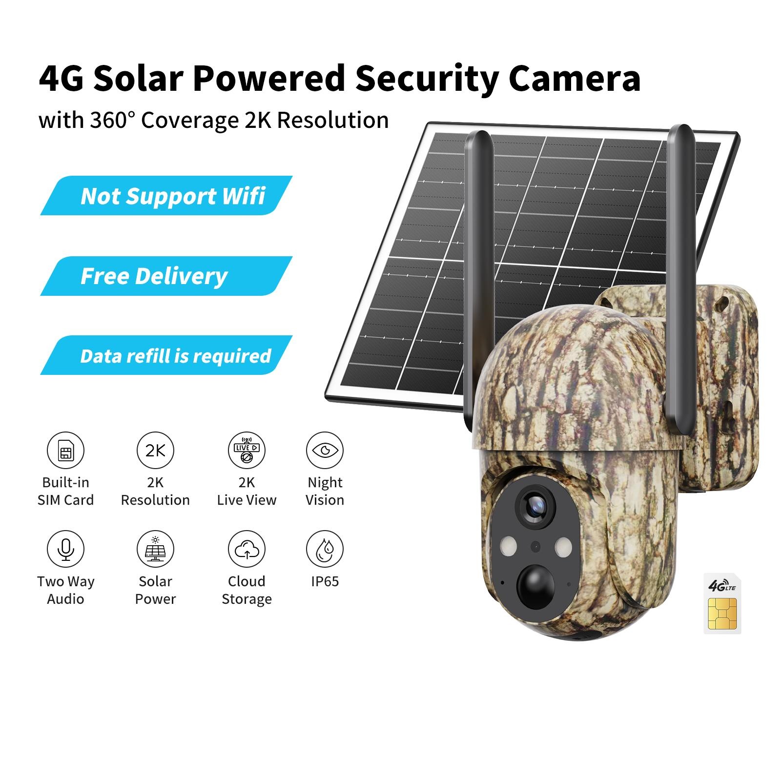 [SummerWins] Wireless 4G Solar Security Camera, 2K Full Color Night Vision, 360&deg; View, AI Human Detection, IP65 Waterproof, No WiFi Required, Data Refill Required summerwins Remote Mount