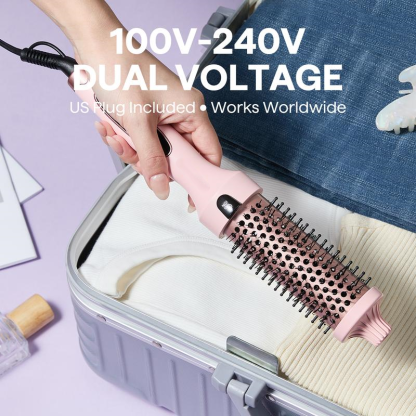 Cepillo Térmico Iónico de 38 mm (1,5"), Pantalla LED, Temperatura Ajustable 150-215°C, Antiencrespamiento, Volumen y Peinado Profesional, Voltaje Universal 120-240V