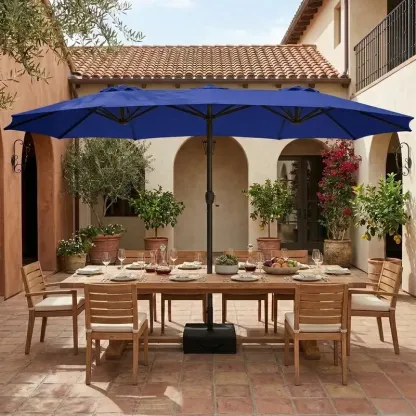 Sombrilla de patio grande de 15 pies (4,5 m) con base incluida; parasol rectangular de doble cara para exteriores con manivela, ideal para piscina, jardín o patio trasero (color caqui).