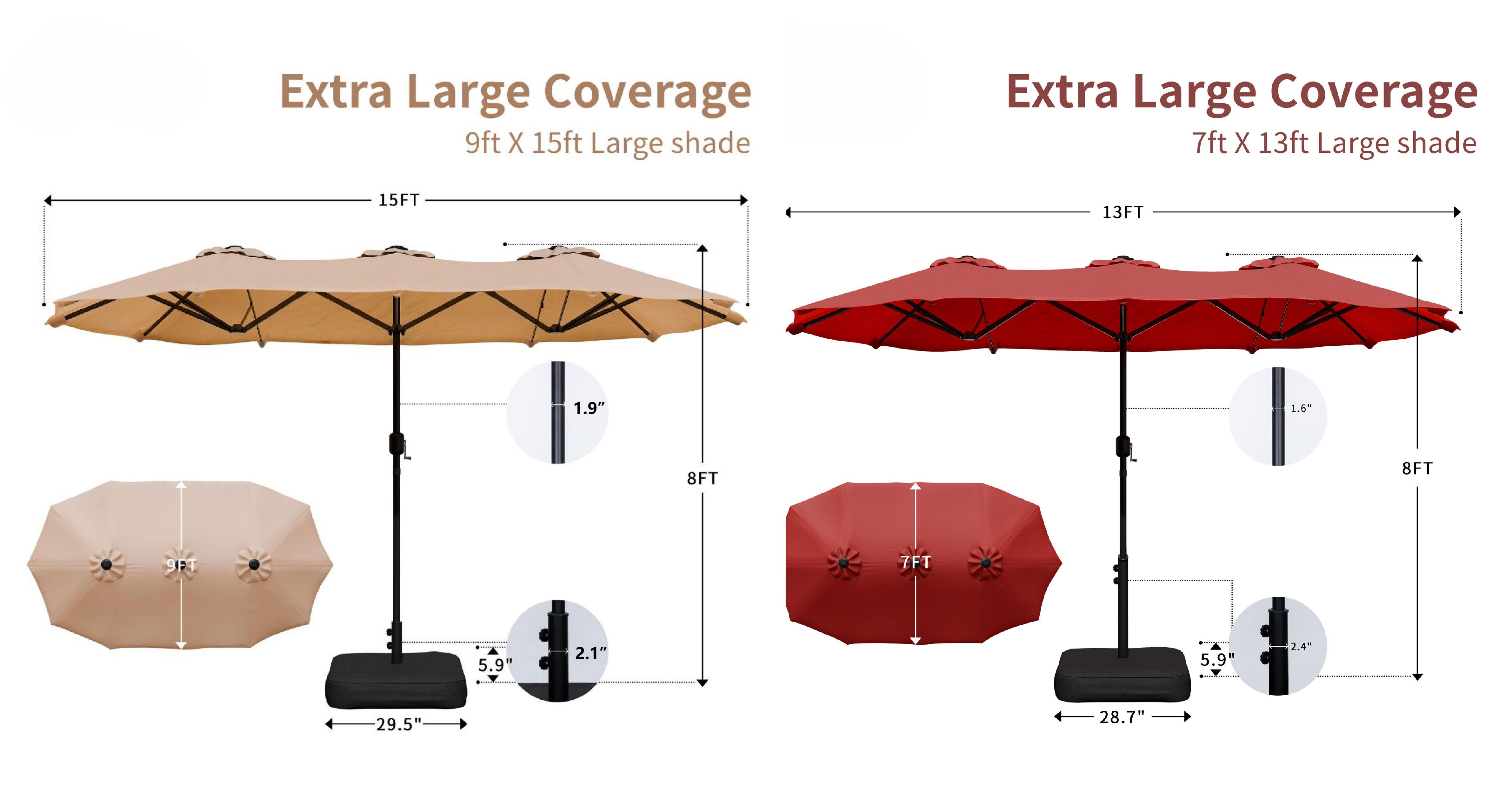 Walsunny 15 ft Large Patio Umbrella with Base Include, Double Sided Outdoor Rectangular Patio Parasol Stands& Bases with Crank Handle for Pool Garden Backyard,Khaki