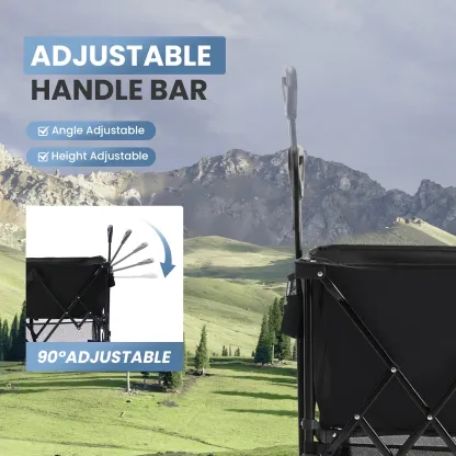 Sweetcrispy Carro Plegable de Exterior 320L, Carro de Transporte de Doble Nivel con Frenos, Capacidad de 200 kg, Ruedas Grandes Todo Terreno, Asa Ajustable, Compacto y Fácil de Guardar para Camping, Playa y Compras