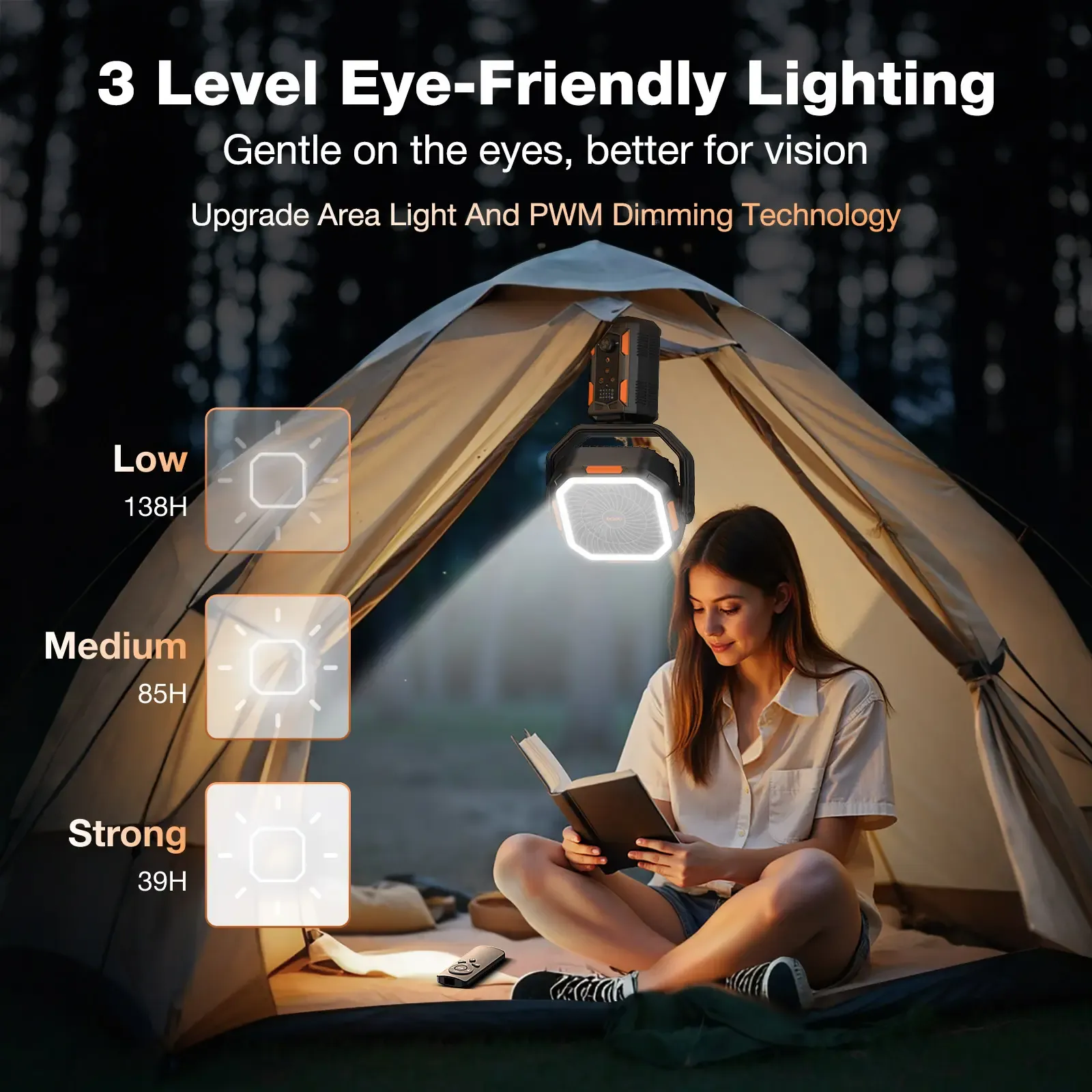 Ventilador de Camping Recargable 30000mAh con Trípode Desmontable, Luz LED, Rotación de 270°, Control Remoto y Función 4 en 1, Ventilador Portátil Inalámbrico para Tienda de Campaña, Viajes, Dormitorio y Exterior