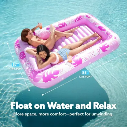Relájate sobre el agua con total comodidad. Almohada integrada, portavasos y diseño XL. ¡Tu imprescindible para piscina y verano!