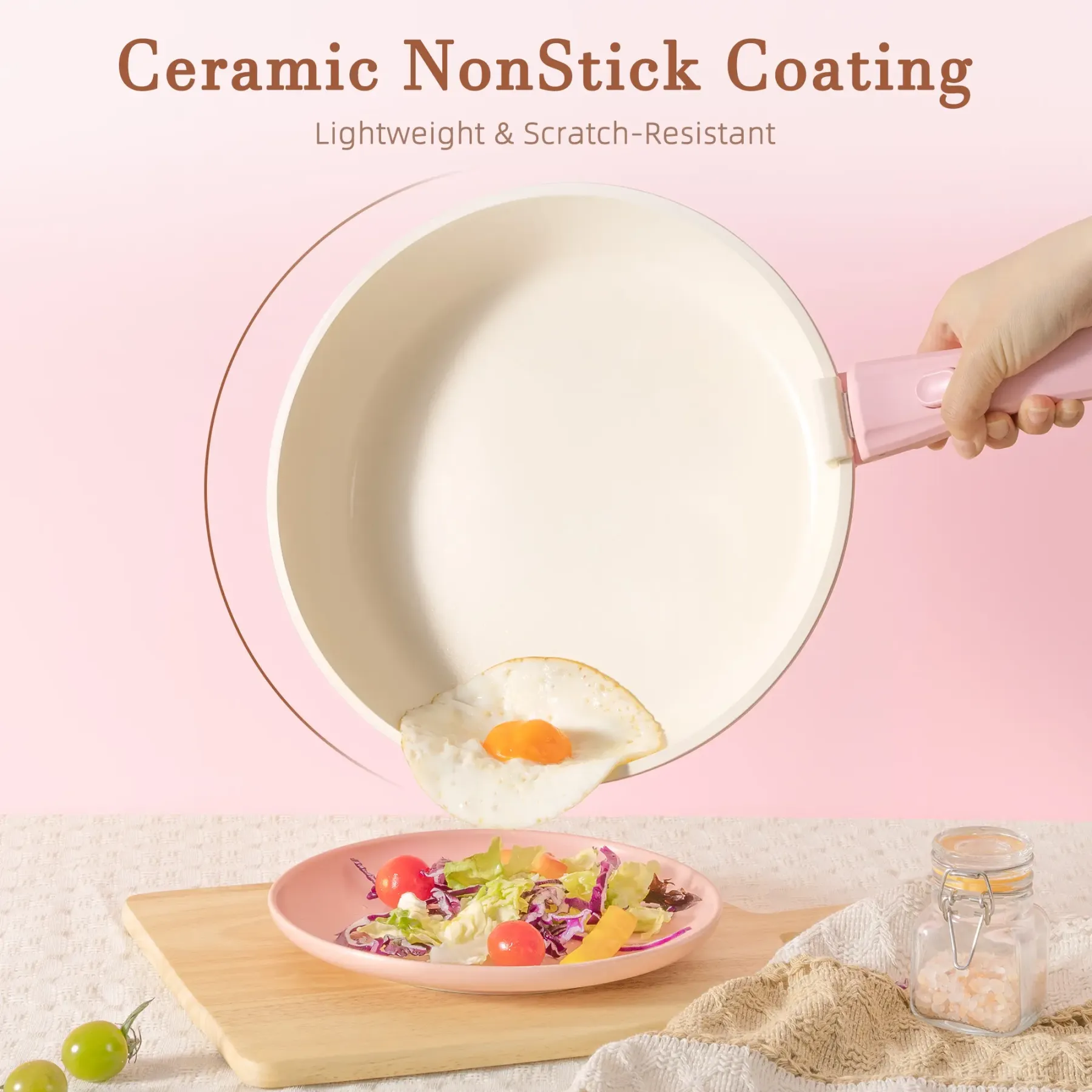 Set de Cocina Antiadherente 21 Piezas con Asa Desmontable, Apto para Horno y Lavavajillas, Diseño Apilable para Ahorrar Espacio