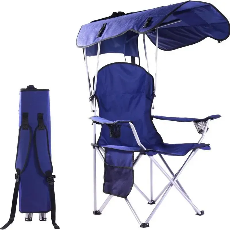 Silla Plegable de Exterior con Parasol Integrado, Asiento Extra Ancho para Camping, Playa, Jardín y Pesca, con Portavasos y Bolsa de Transporte