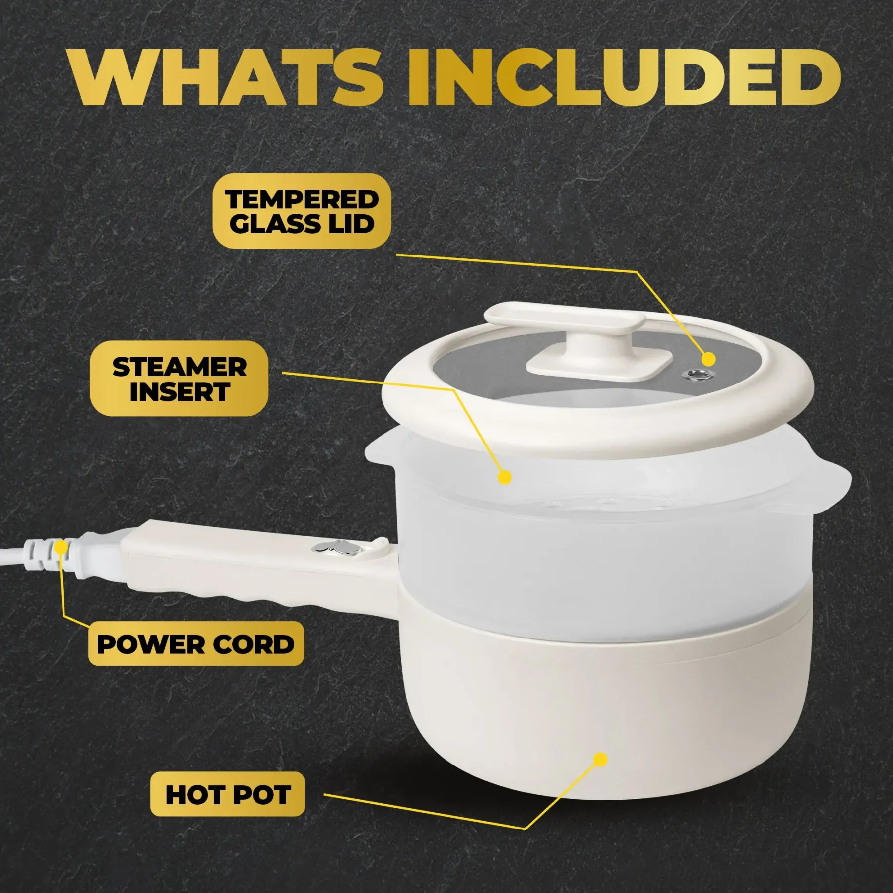 Mini Olla Eléctrica Antiadherente de Cerámica con Vaporera y Tapa, Cocina Eléctrica Multifunción para Fideos, Sopas, Verduras y Comidas Rápidas